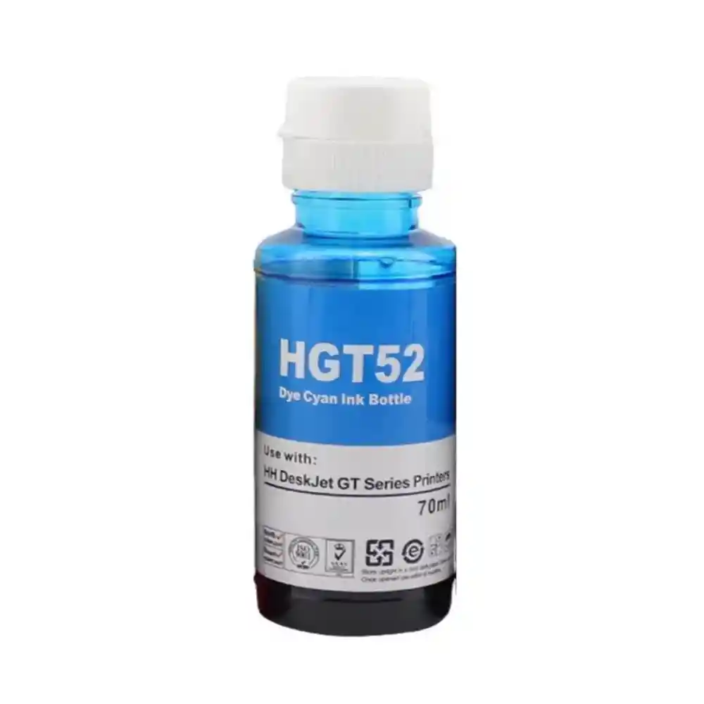 Tinta Gt52 Cian Hp Genérica Para Impresora Ink Tank 100 300 400 415 Gt5800 Gt5810 Gt5820