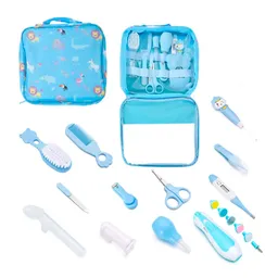 Kit De Aseo Bolso Azul Estampado De Animalitos, Set De Aseo Para Bebé Recién Nacido, De 14 Piezas Incluyendo Una Lima Eléctrica Con Cabezales Intercambiables, Cómodo Estuche Para Facilitar El Llevarlo