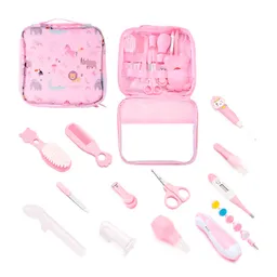 Kit De Aseo Bolso Rosa Estampado De Animalitos, Set De Aseo Para Bebé Recién Nacido, De 14 Piezas Incluyendo Una Lima Eléctrica Con Cabezales Intercambiables, Cómodo Estuche Para Facilitar El Llevarlo