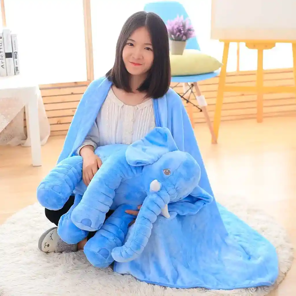 Almohada Antirreflujo De Peluche Elefante Azul, Con Iluminación Y Cobija Independiente Del Relleno, Hecho De Tela 100% Antialérgica, Textura Extra Suave Y Cómoda