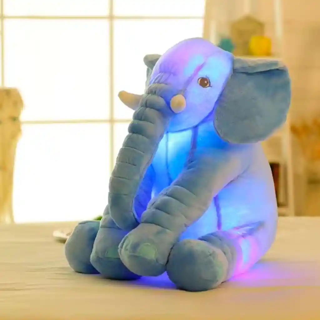 Almohada Antirreflujo De Peluche Elefante Azul, Con Iluminación Y Cobija Independiente Del Relleno, Hecho De Tela 100% Antialérgica, Textura Extra Suave Y Cómoda