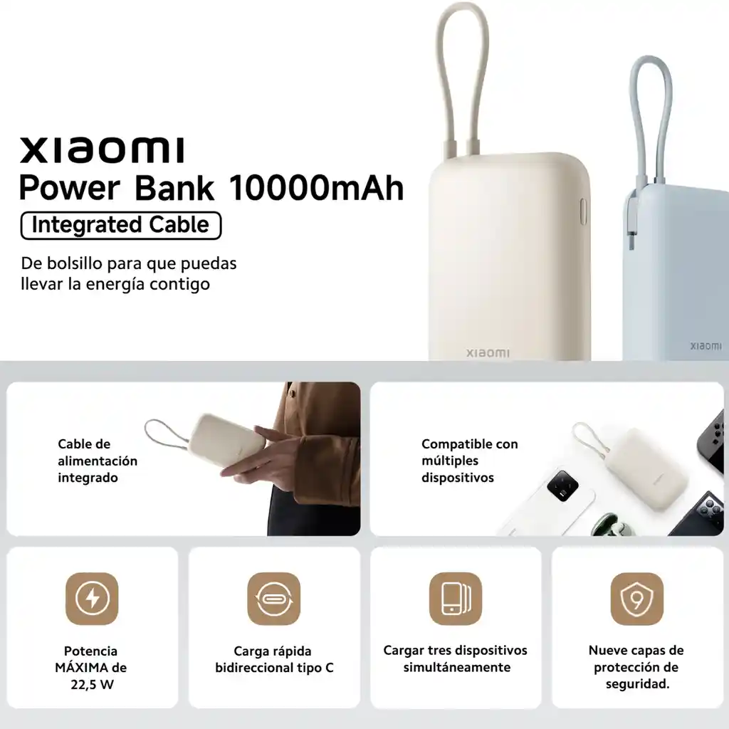 Xiaomi Power Bank 10000mah Cable Integrado 22.5w Usb-c, Blue