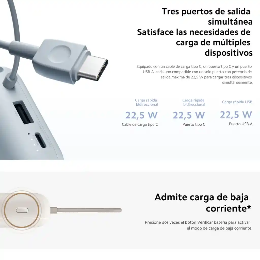 Xiaomi Power Bank 10000mah Cable Integrado 22.5w Usb-c, Blue