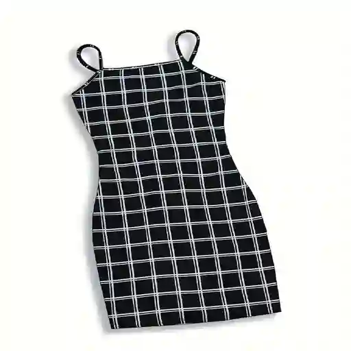 Vestido De Cuadros Color Negro Talla M