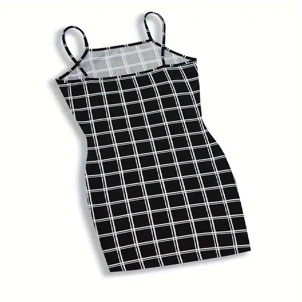 Vestido De Cuadros Color Negro Talla M