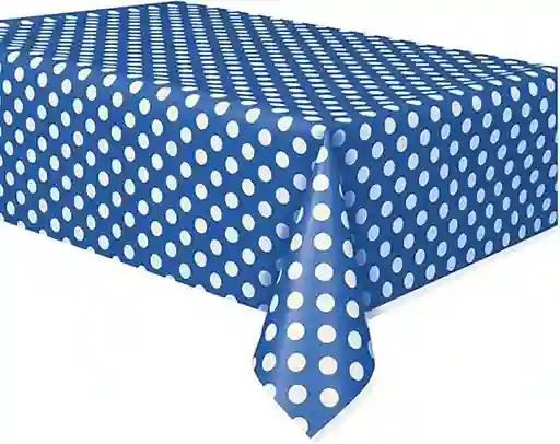 Mantel Plastico Azul Con Puntos Blancos Para Fiesta