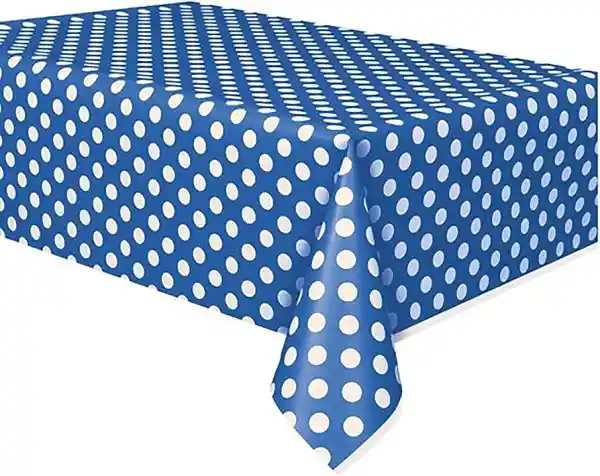 Mantel Plastico Azul Con Puntos Blancos Para Fiesta