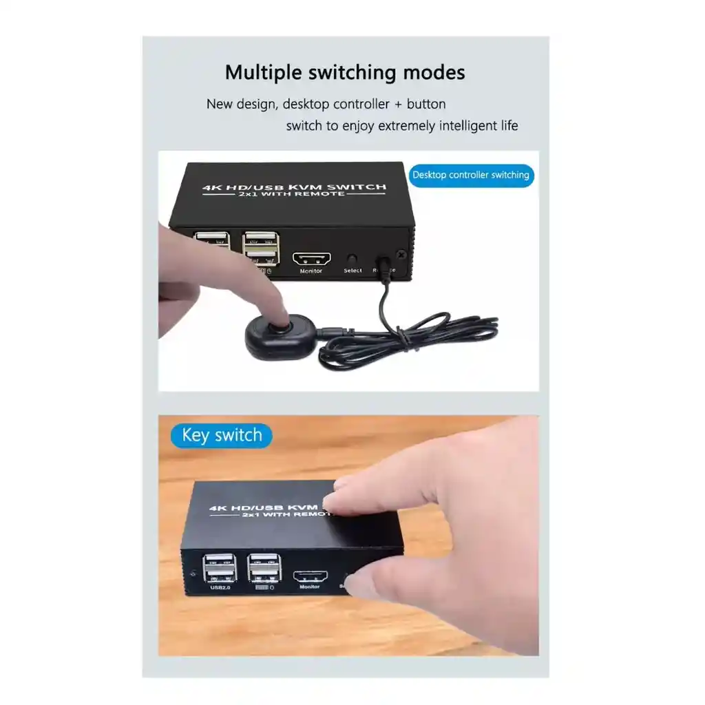 Switch Kvm Hd/usb 2x1 Ultrahd 4k | Multipuerto Para Doble Pc