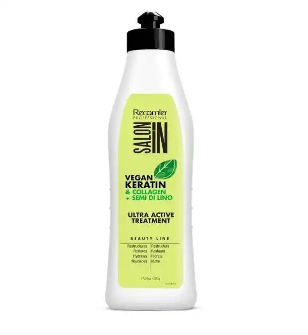 Tratamiento Vegano Ultra Active Keratina, Colageno Y Semilla De Lino 500ml Recamier