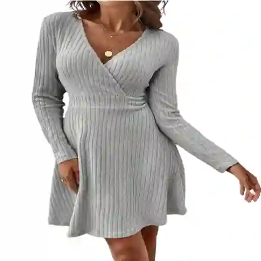 Vestido Midi Color Gris Acanalado Talla S
