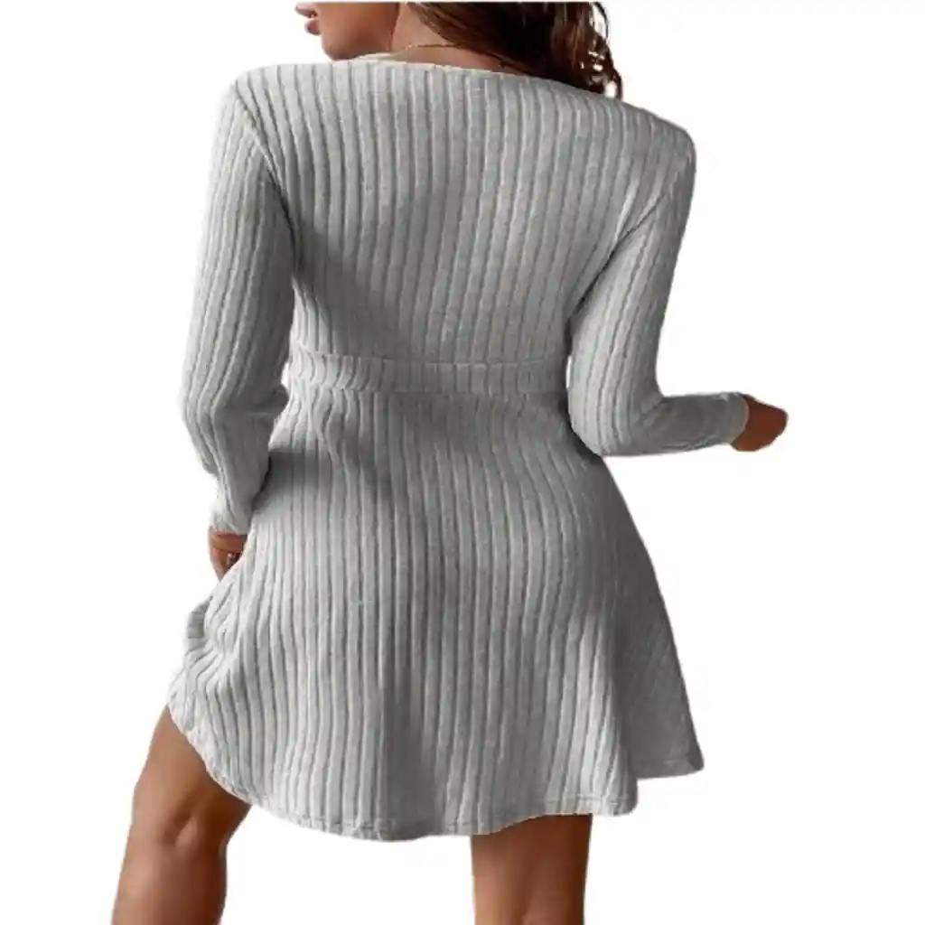 Vestido Midi Color Gris Acanalado Talla S