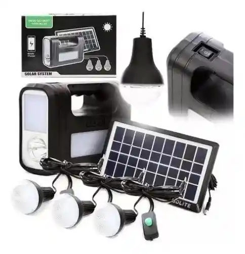 Kit Panel Solar Lámpara Led Portátil Recargable 3 Bombillo
