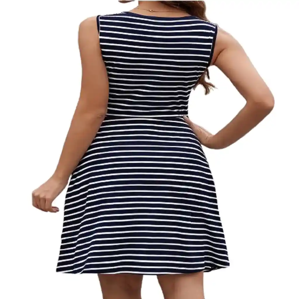 Vestido De Rayas Color Azul Oscuro Talla S