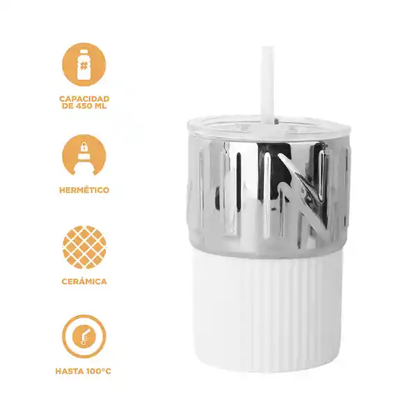 Taza de Cerámica Con Pitillo Serie Silver Grey Miniso