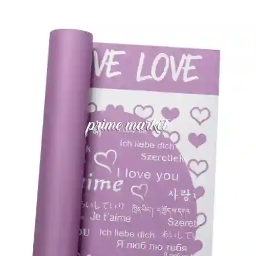 Papel Coreano Blanco/lila Estampado Letras Love X2unid