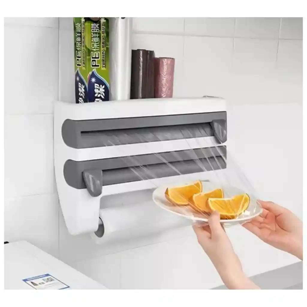 Dispensador Porta Rollo Cortador Aluminio Papel 4en1 Cocina