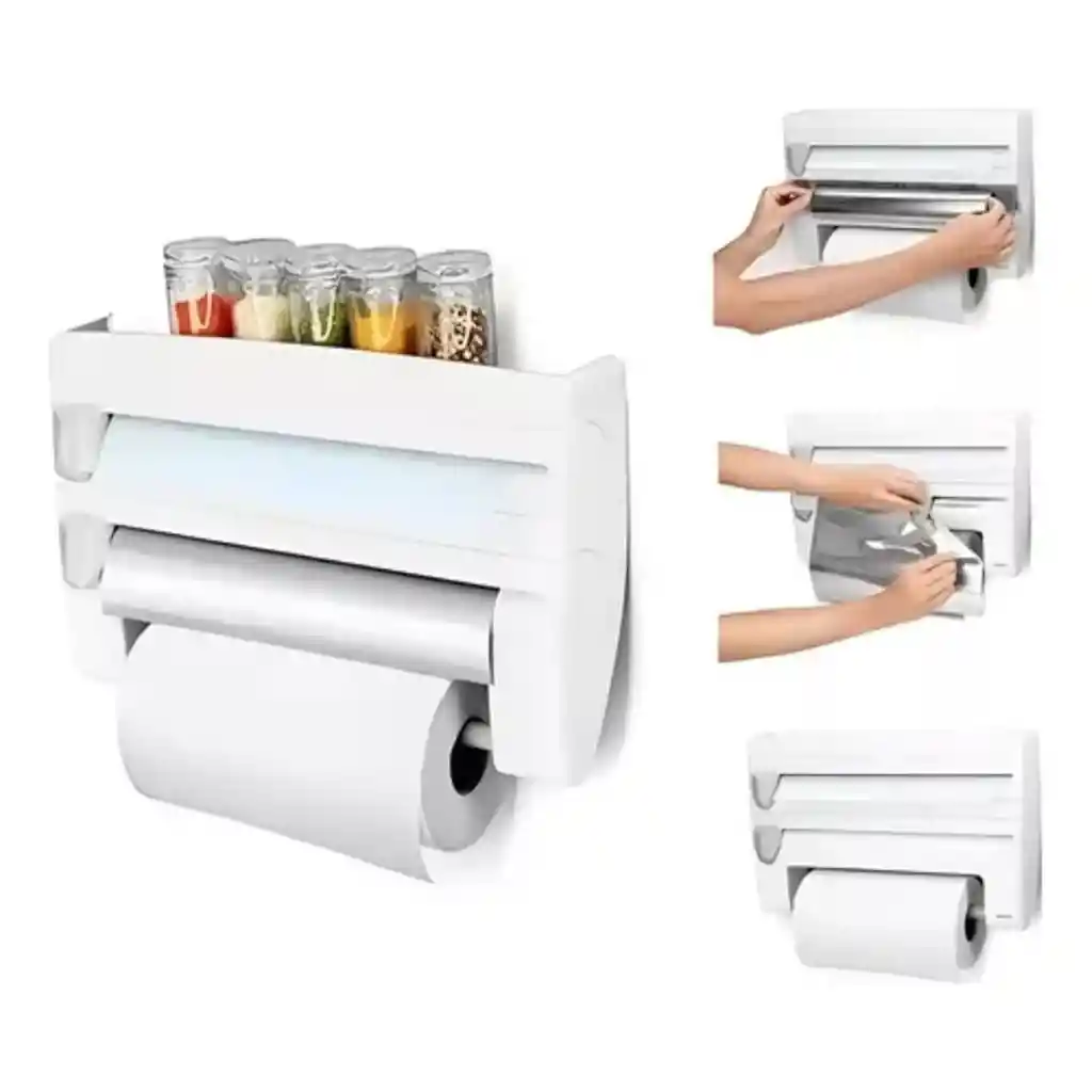 Dispensador Porta Rollo Cortador Aluminio Papel 4en1 Cocina