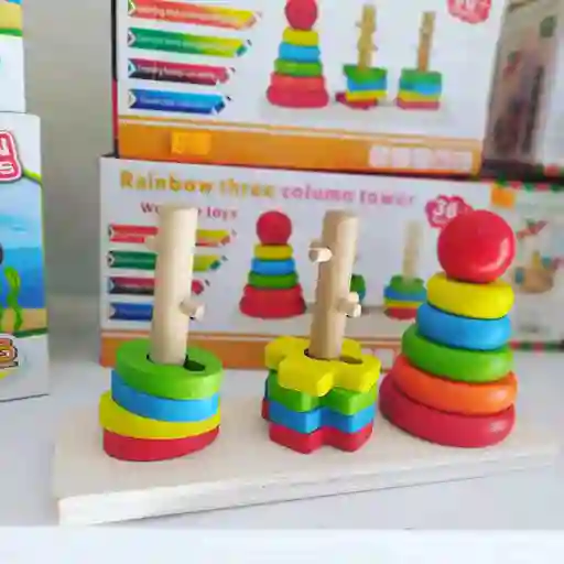 Juguete Apilable De Madera Para Niños, Combina Formas, Columnas Cognitivas Y Colores