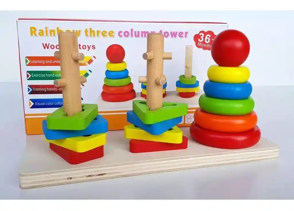 Juguete Apilable De Madera Para Niños, Combina Formas, Columnas Cognitivas Y Colores