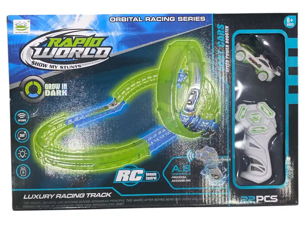 Pista De Carros Luces Control Remoto 22 Piezas