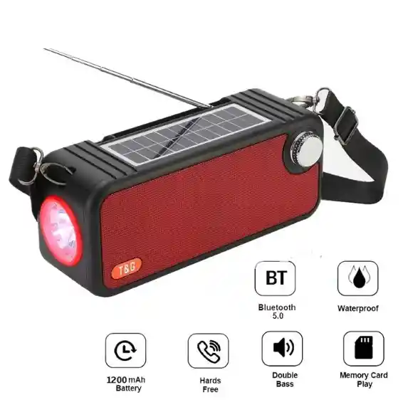 Parlante Solar Portátil Tg-637 Rojo