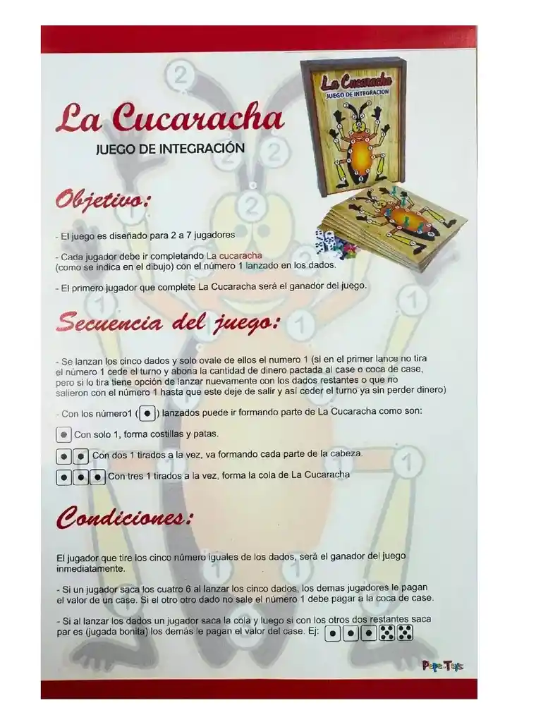 Juego De Mesa La Cucaracha Percepción Integración Familiar Dados