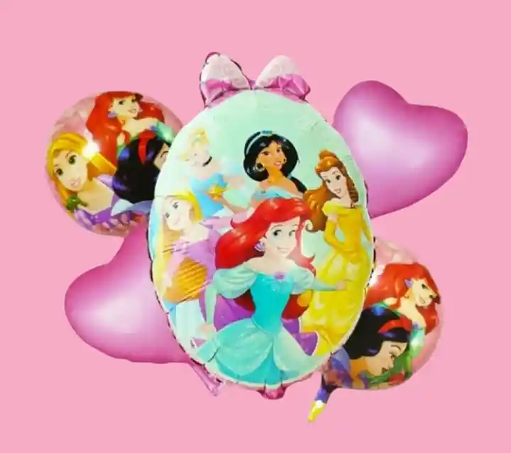 Globos Metalizados Princesas Disney X5 Unidades