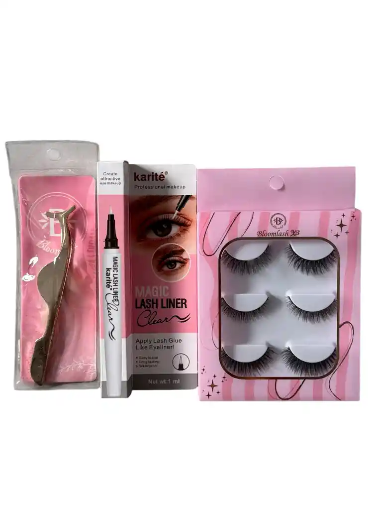 Set Pestañas X 3 Bloomshell+ Delienador Pega+pinza Bloomshell