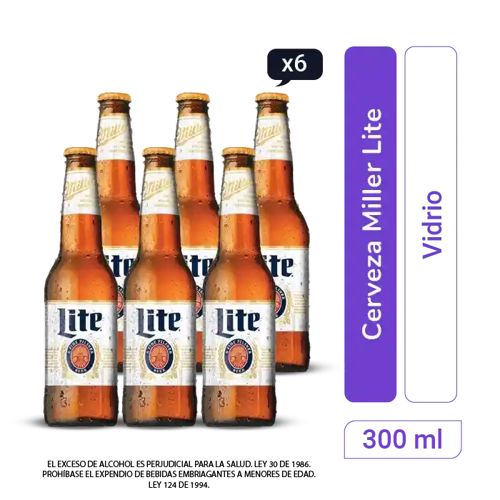 Cerveza Miller Lite Botella 300 Ml X 6 Und