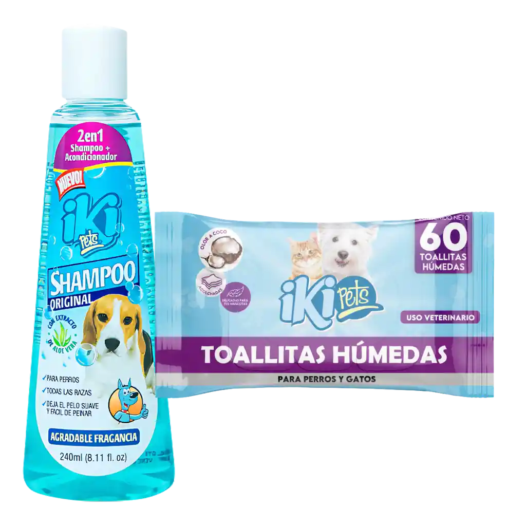 Shampoo Perros 2 En 1 Y Toallitas