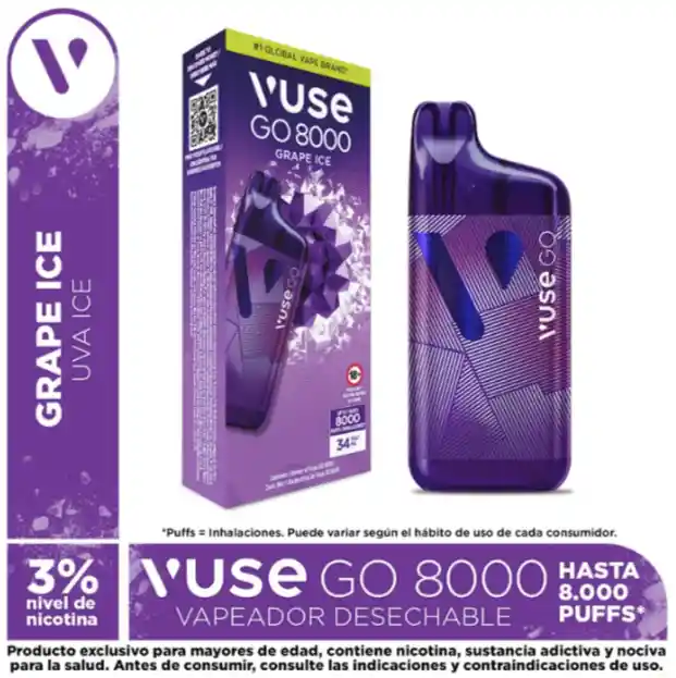 Vape Vuse Go 8.000 Puffs 34mg - Grape Ice