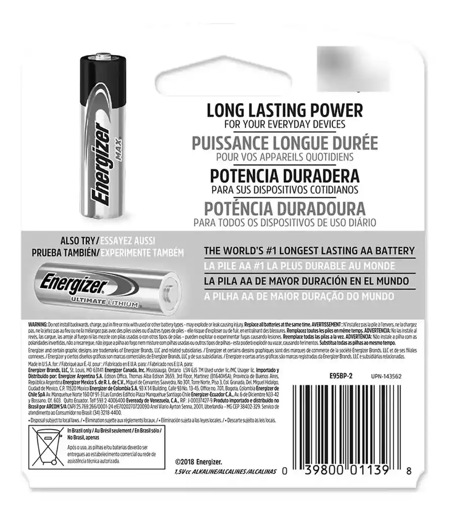 Pila Bateria Alcalina Max D2 Energizer E95bp/e0622500