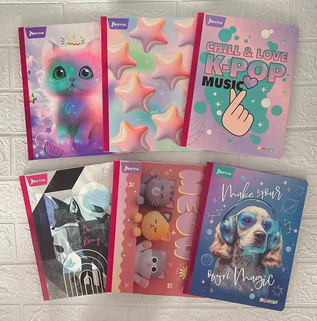 Cuaderno Cocido 100 Hojas Cuadros Niña Expresarte Norma Con Stickers
