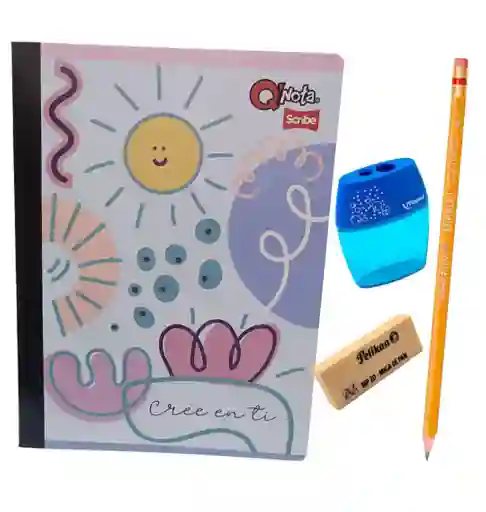 Kit Escolar Niña, Lapiz, Borrador, Cuaderno, Tajalapiz