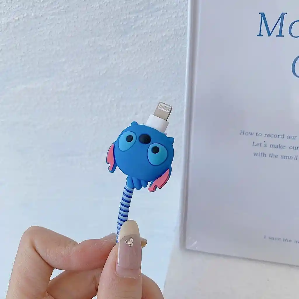 Kit Protector Funda Stitch Forro Cargador Iphone 20w