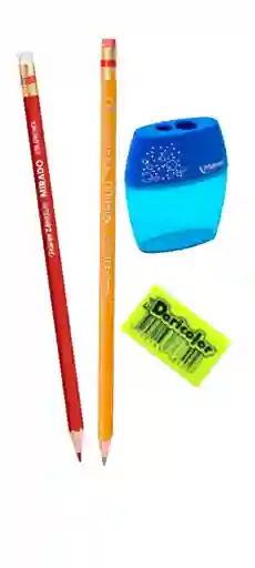 Kit Lapiz Negro, Lapiz Rojo, Borrador Y Tajalapiz