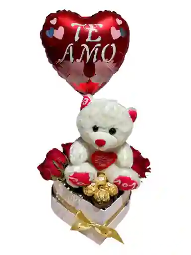 Caja Corazon De Rosas Y Peluche