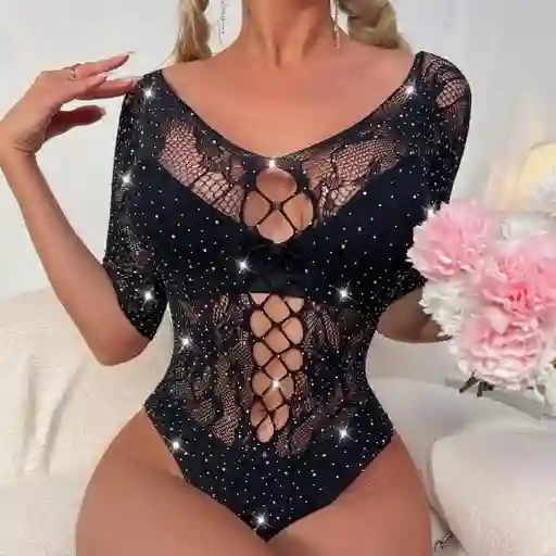 Body Sexy En Malla Con Brillos Tornasol