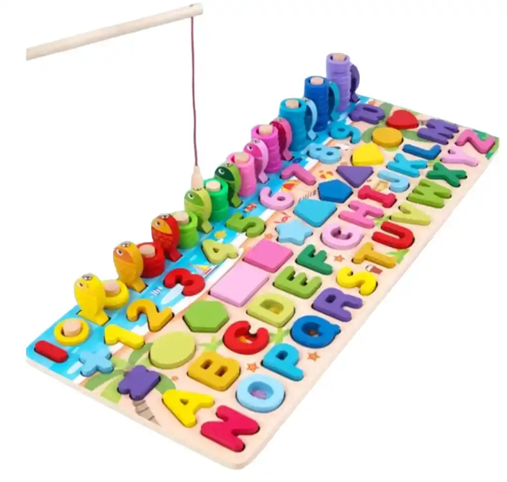 Juego Educativo Madera Abaco, Letras, Numeros Y Figuras Juego De Pesca