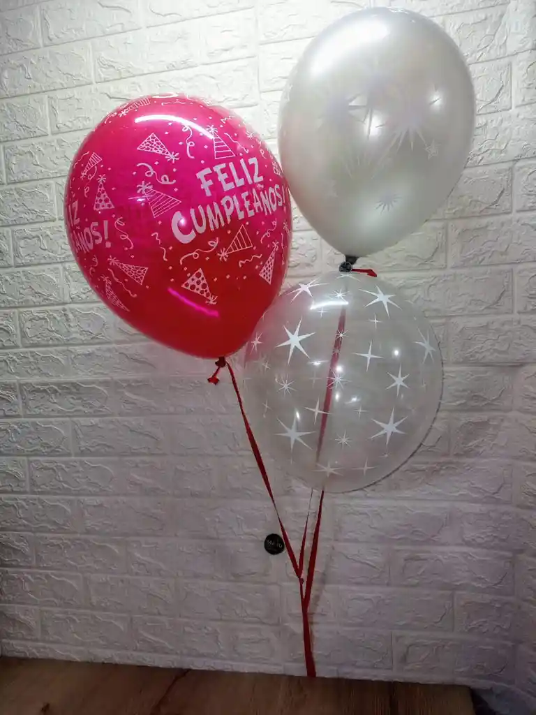 Ramillete Por Tres De Globo En Helio