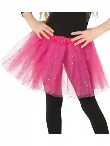 Disfraz Tutu Falda Brillante 30 Cm Para Niña Fucsia