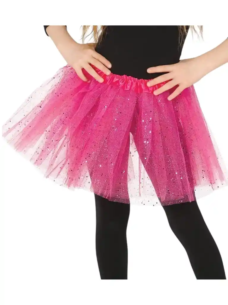 Disfraz Tutu Falda Brillante 30 Cm Para Niña Fucsia