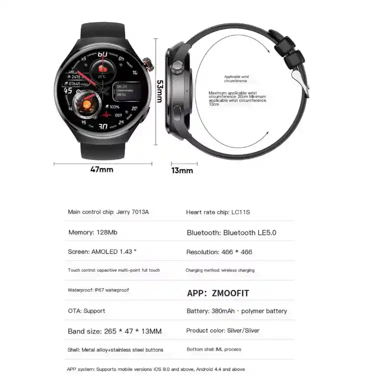 Smartwatch K500 Reloj Inteligente Pantalla Amoled Pulso Cuero Negro