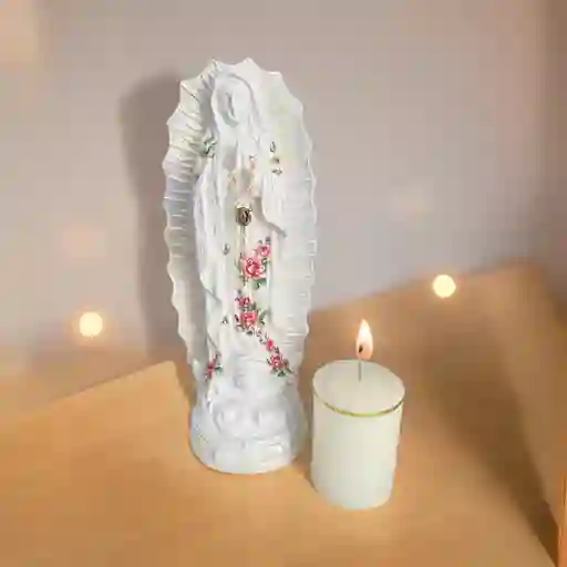 Virgen 30 Cms Denario Y Vela -condolencias