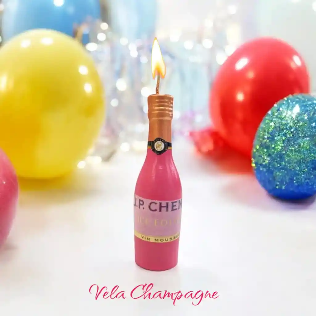Vela En Forma Botella De Champagne Rosada 9cm / X1unidad