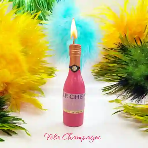 Vela En Forma Botella De Champagne Rosada 9cm / X1unidad