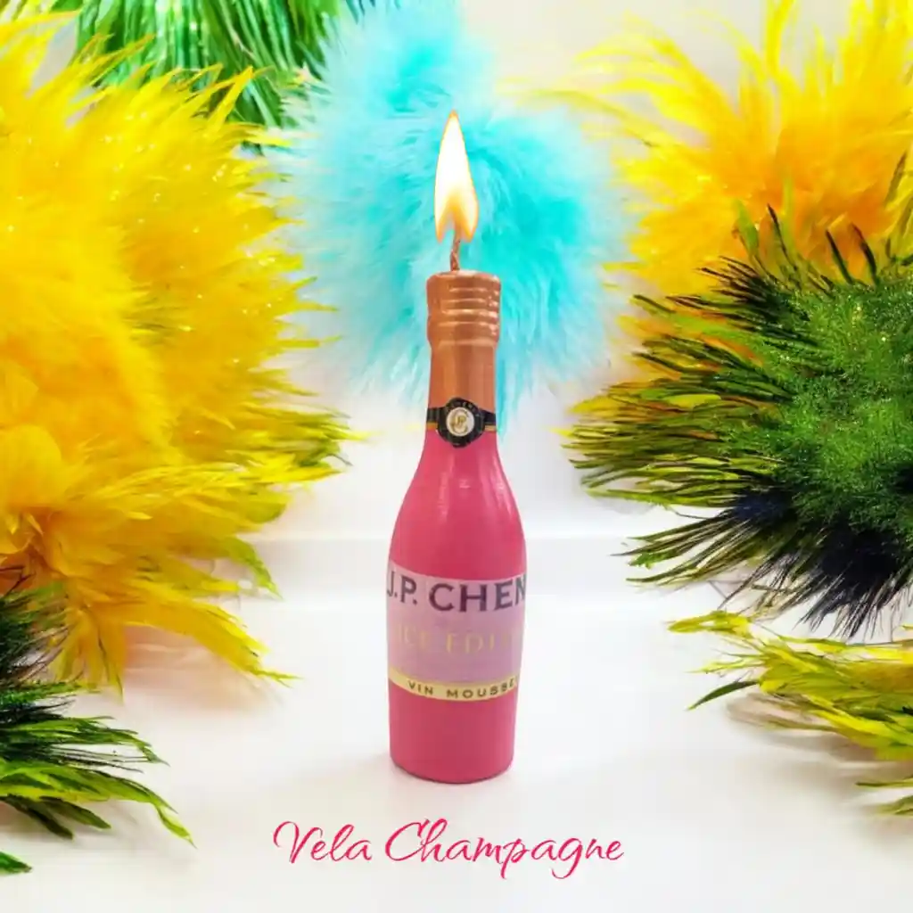 Vela En Forma Botella De Champagne Rosada 9cm / X1unidad