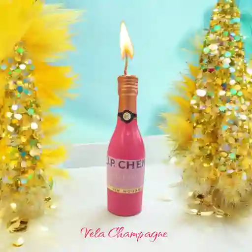 Vela En Forma Botella De Champagne Rosada 9cm / X1unidad