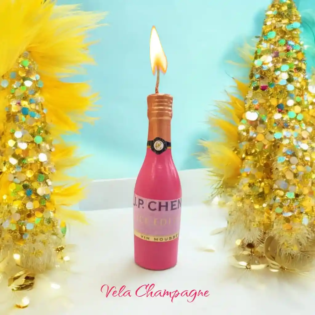 Vela En Forma Botella De Champagne Rosada 9cm / X1unidad