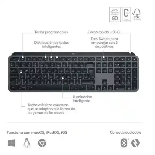 Logitech Mx Keys S Teclado Recargable / Usuarios Avanzados